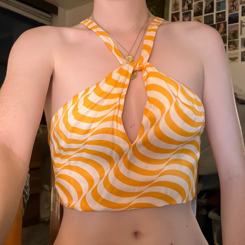 Zara Striped Keyhole Neck Satin Crop Top